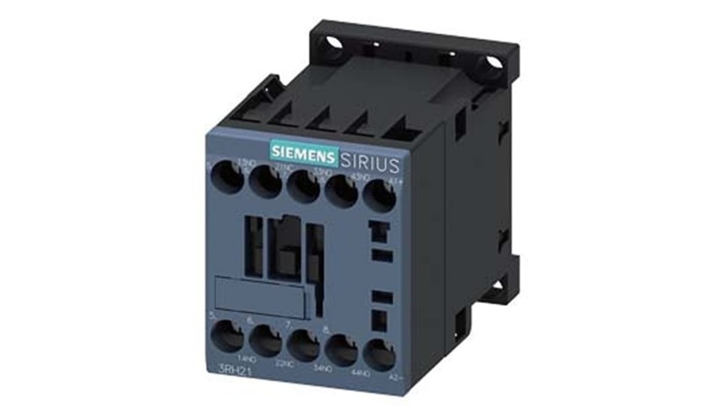 Relè contattore Siemens 3RH2131-1KF40, 4 poli, 10 A, bobina 110 V c.c., montaggio su guida DIN, protezione IP20.