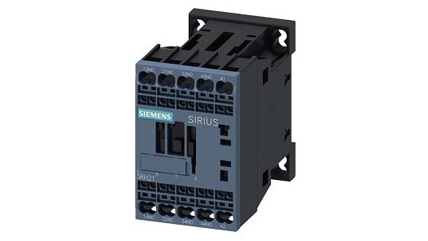 Relè contattore Siemens 3RH2131-2AH00, 4 poli, 10 A, bobina 48 V c.a., montaggio su guida DIN, protezione IP20.