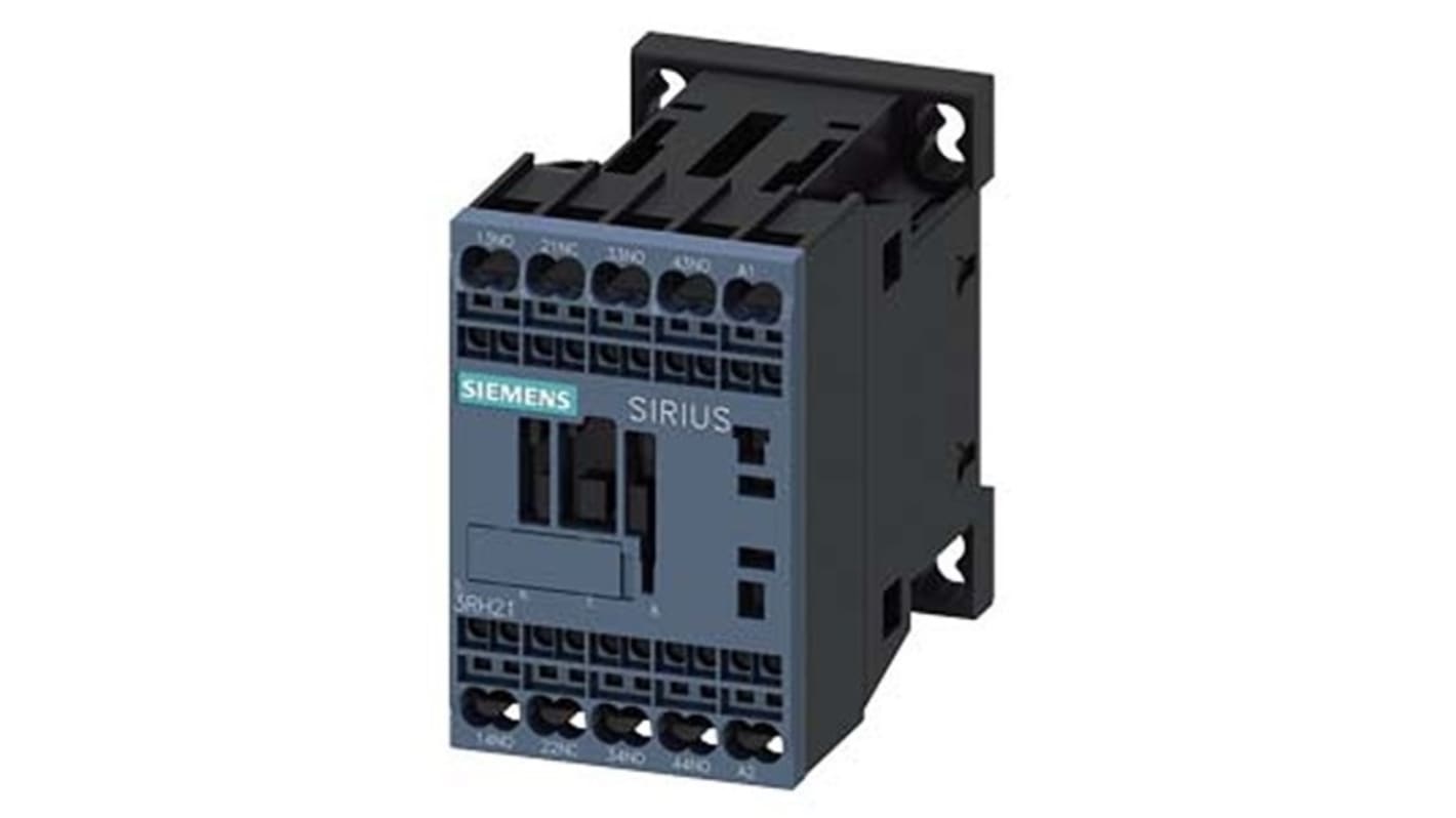 Relè contattore Siemens 3RH2131-2AN20, 4 poli, 10 A, bobina 220 V CA, montaggio su guida DIN, protezione IP20.