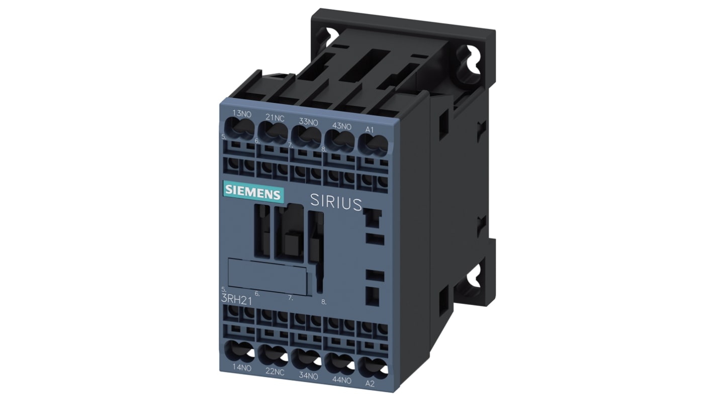 Relè contattore Siemens 3RH2131-2EP00, 4 poli, 10 A, bobina 230 V c.a., montaggio su guida DIN, protezione IP20.