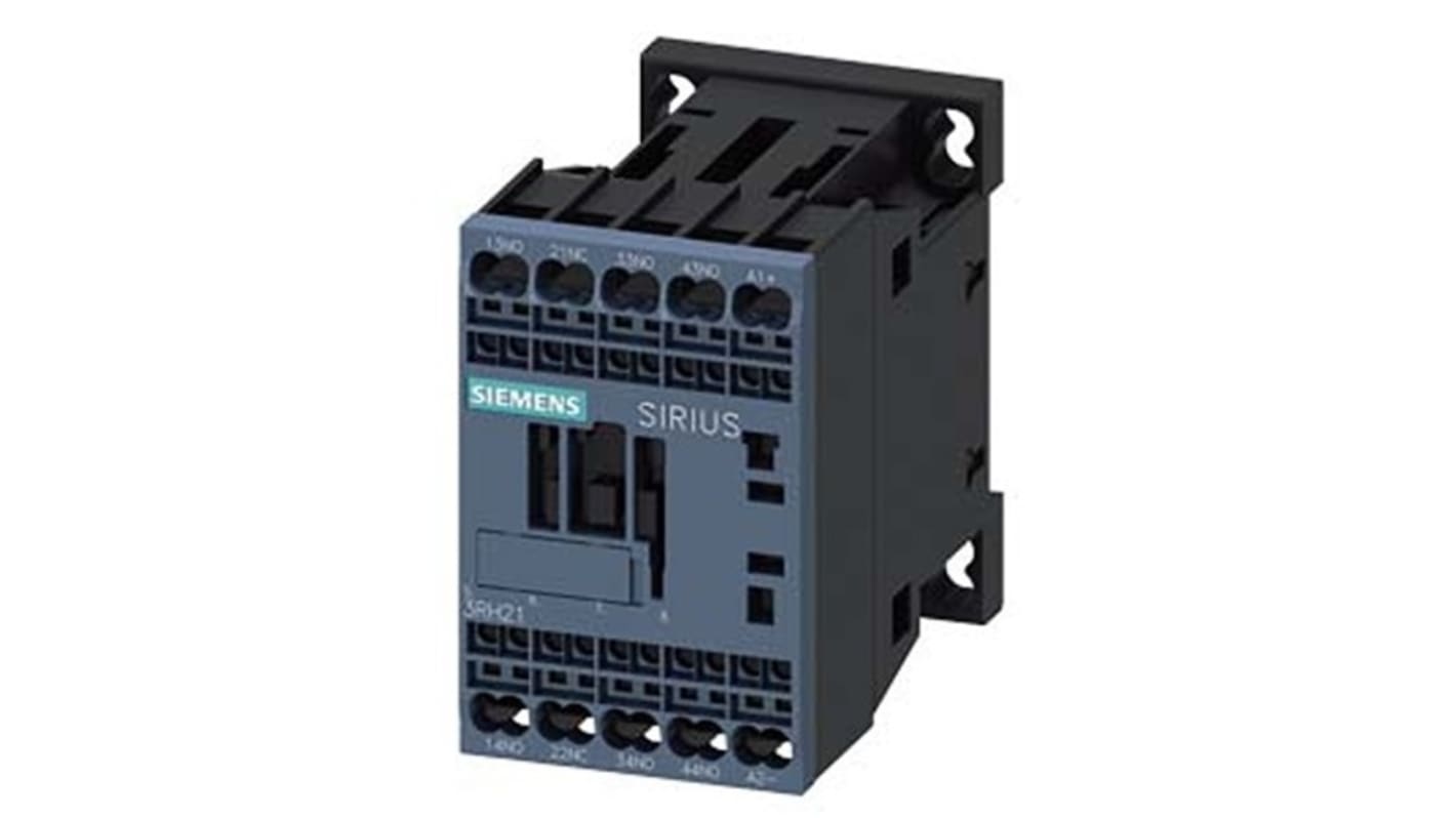 Relè contattore Siemens 3RH2131-2FB40-1AA0, 4 poli, 10 A, bobina 24 V c.c., montaggio su guida DIN, protezione IP20.