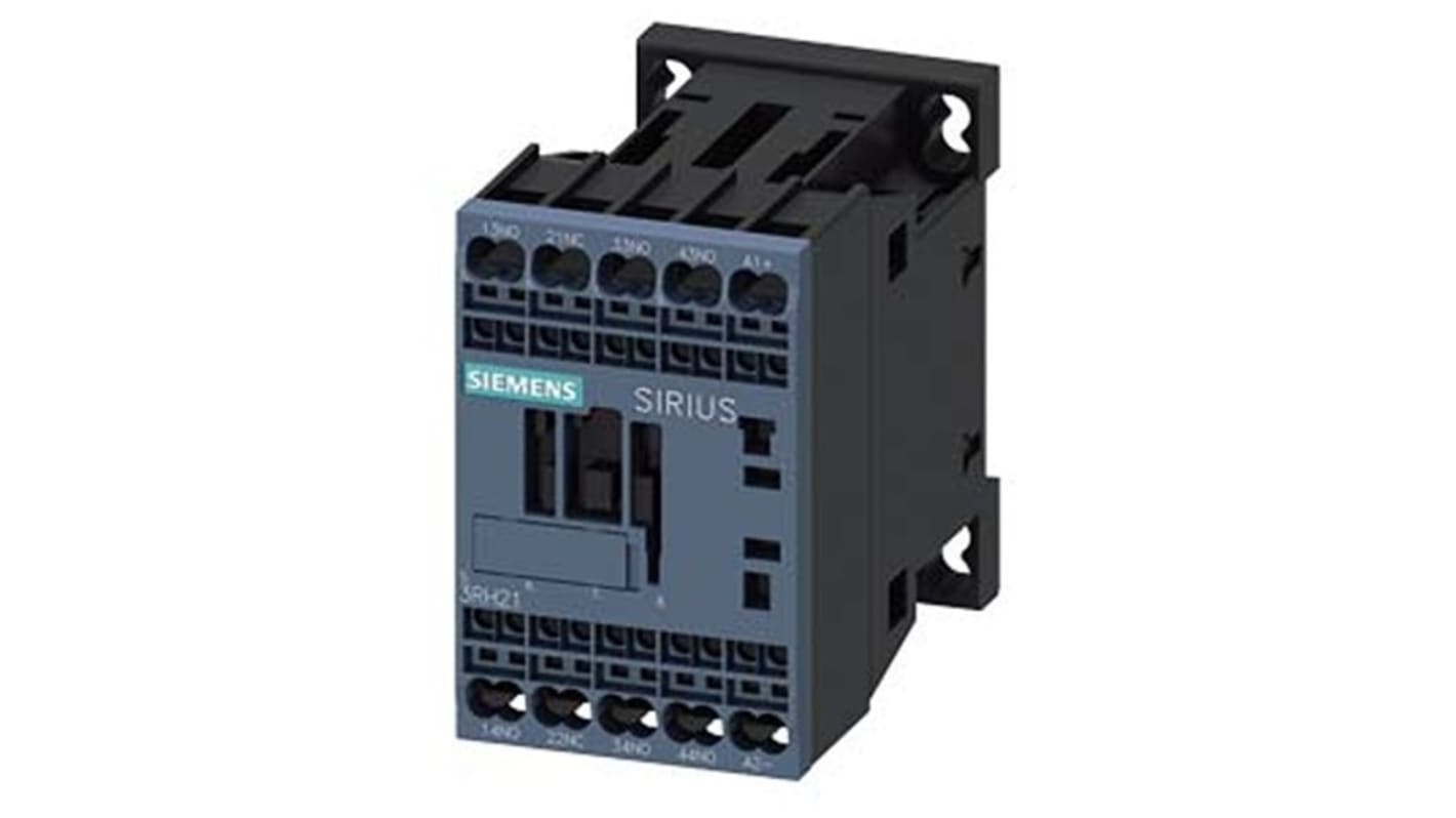 Relè contattore Siemens 3RH2131-2LB40-1AA0, 4 poli, 10 A, bobina 24 V c.c., montaggio su guida DIN, protezione IP20.