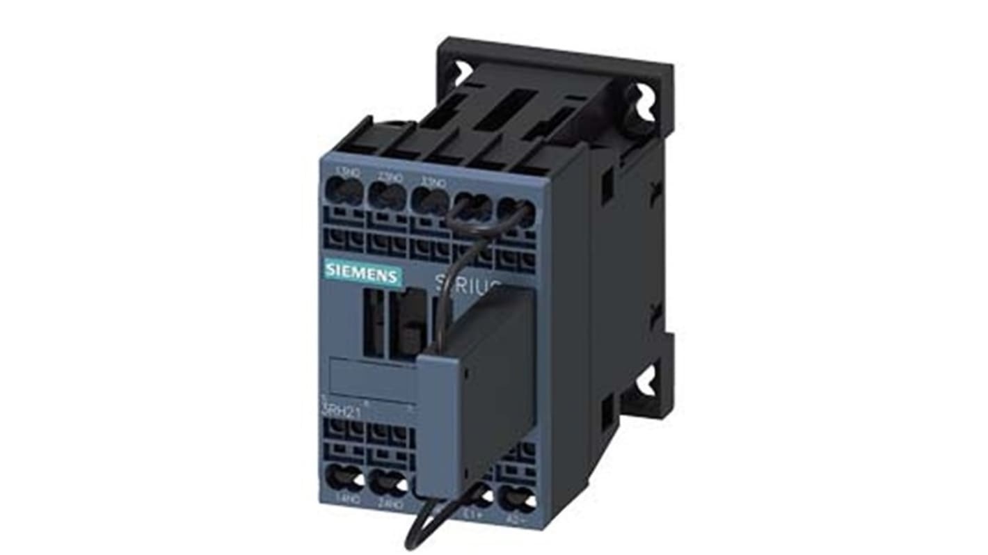 Relè contattore Siemens 3RH2131-2LF40-0LA0, 3 poli, 10 A, bobina 110 V c.c., montaggio su guida DIN, protezione IP20.