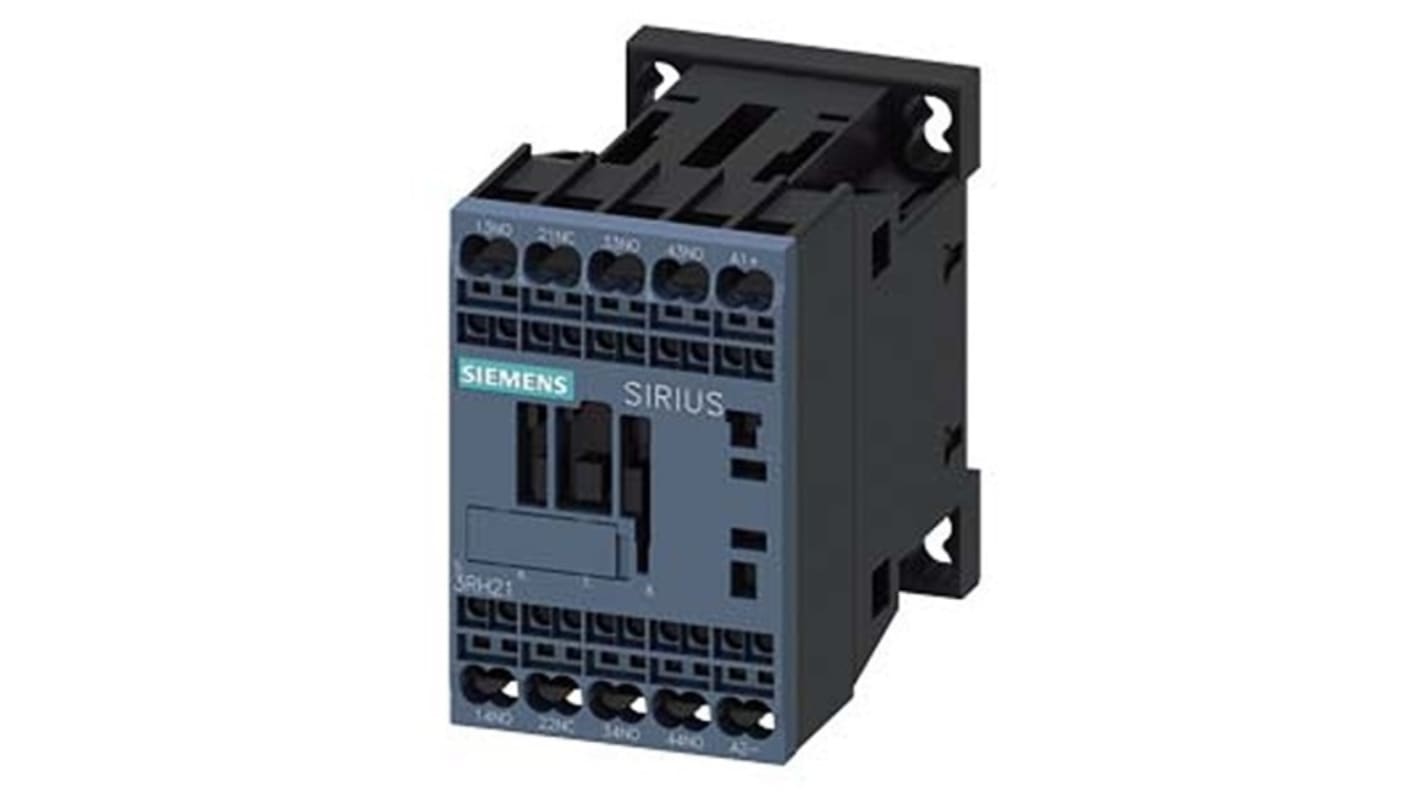 Relè contattore Siemens 3RH2131-2MB40-0KT0, 4 poli, 10 A, bobina 24 V c.c., montaggio su guida DIN, protezione IP20.