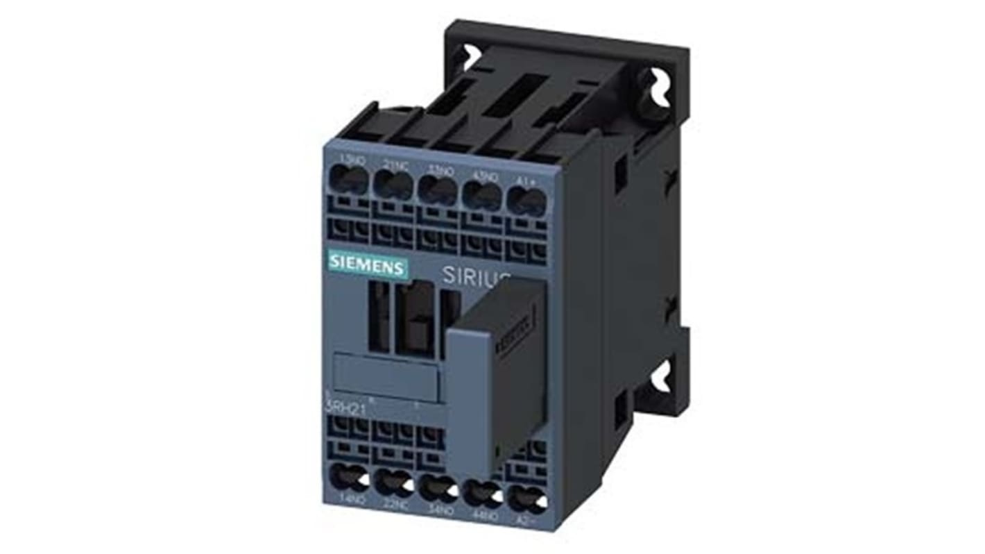 Relè contattore Siemens 3RH2131-2WB40, 4 poli, 10 A, bobina 24 V c.c., montaggio su guida DIN, protezione IP20.