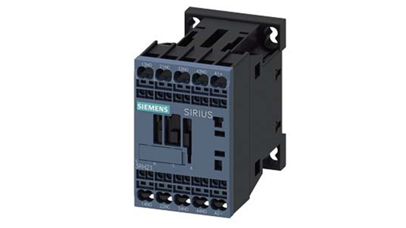 Relè contattore Siemens 3RH2131-2XF40-0LA2, 4 poli, 10 A, montaggio su guida DIN, protezione IP20, bobina 72-125 V CC.