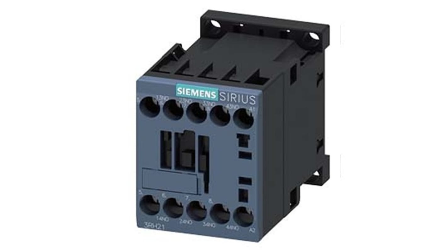 Relè contattore Siemens 3RH2140-1AT60, 4 poli, 10 A, montaggio su guida DIN, protezione IP20, bobina 600 V c.a.