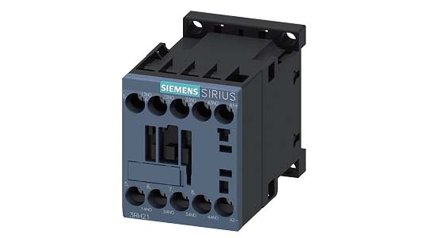 Relè contattore Siemens 3RH2140-1KF40, 4 poli, 10 A, bobina 110 V c.c., montaggio su guida DIN, protezione IP20.