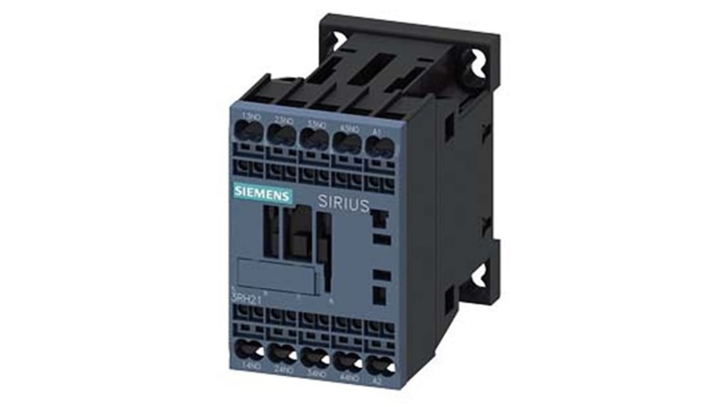Relè contattore Siemens 3RH2140-2AH00, 4 poli, 10 A, bobina 48 V c.a., montaggio su guida DIN, protezione IP20.