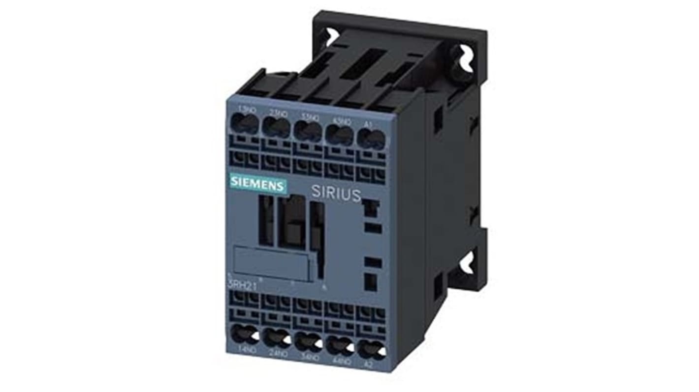 Relè contattore Siemens 3RH2140-2AK60, 4 poli, 10 A, bobina 110 V c.a., montaggio su guida DIN, protezione IP20.