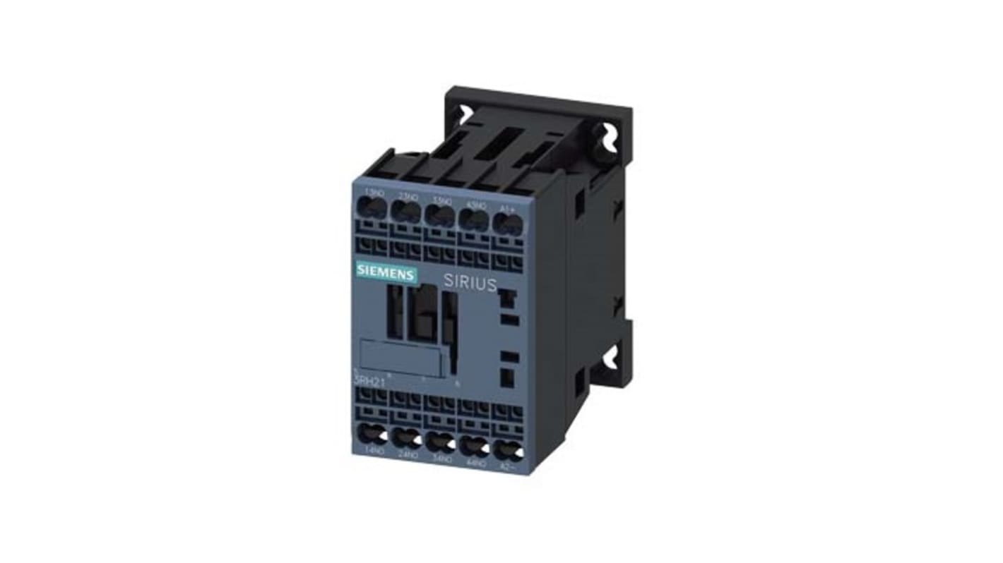 Relè contattore Siemens 3RH2140-2FB40-1AA0, 4 poli, 10 A, bobina 24 V c.c., montaggio su guida DIN, protezione IP20.