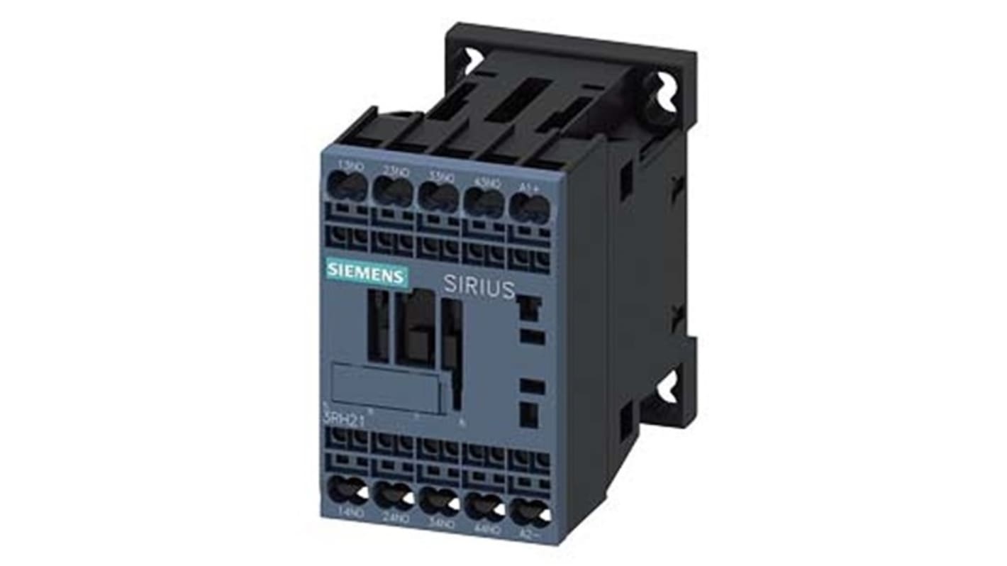 Relè contattore Siemens 3RH2140-2JC40, 4 poli, 10 A, bobina 30 V CC, montaggio su guida DIN, protezione IP20.