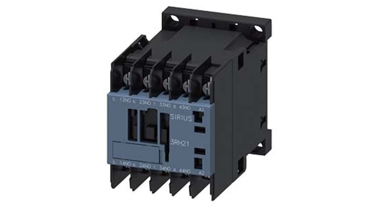 Siemens 3RH2140-4AG60, relè contattore 4 poli, 10 A, bobina 100V c.a., montaggio su guida DIN 35 mm.