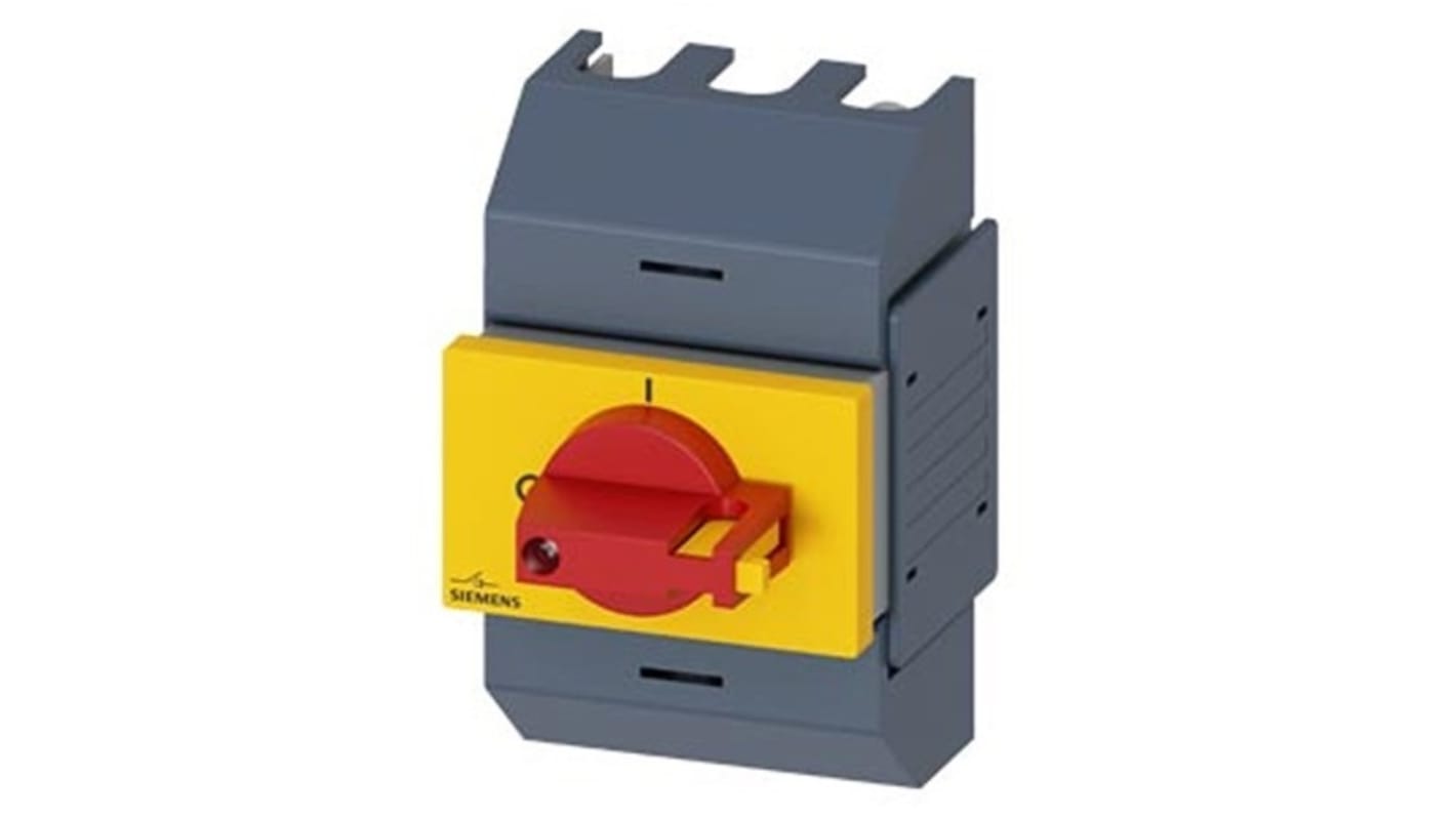 Sezionatore interruttore Siemens 3 poli, corrente 16A, montaggio su guida DIN, grado di protezione IP10.