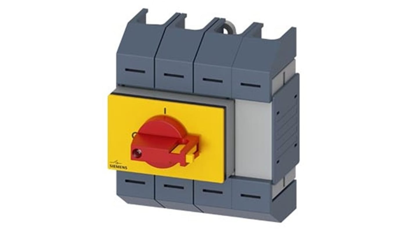 Sezionatore interruttore Siemens 4 poli, montaggio su guida DIN, corrente massima 80A, grado di protezione IP10.