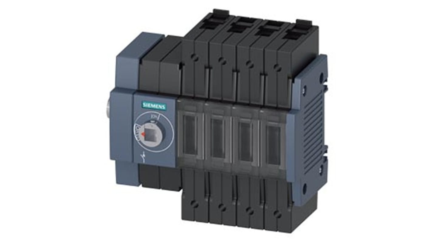 Sezionatore Siemens 3KD3044-2ME10-0, 4 poli, montaggio su guida DIN, corrente massima 100A, protezione IP20.