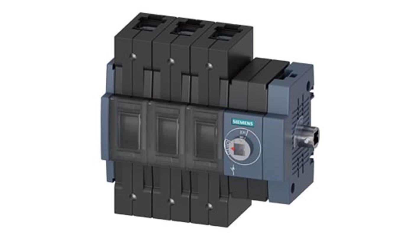 Sezionatore interruttore Siemens 3KD3434-2NE40-0, 3 poli, montaggio su guida DIN, corrente massima 160A, protezione IP20.