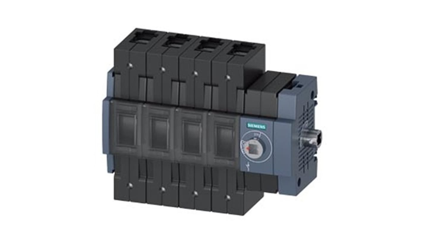 Sezionatore Siemens 4 poli, corrente 160A, montaggio su guida DIN, grado di protezione IP20, azionamento laterale.