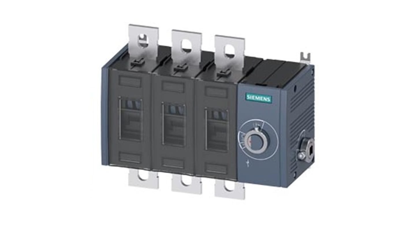 Sezionatore interruttore fisso Siemens 3KD4434-0PE40-0, 3 poli, corrente 500A, protezione IP20, azionamento laterale.