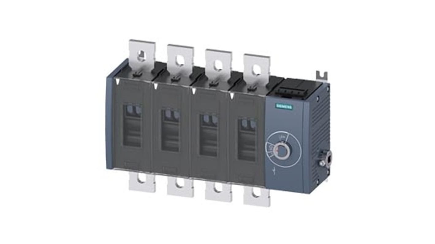 Sezionatore interruttore Siemens 4 poli, tipo fisso, corrente massima 800A, protezione IP20, azionamento laterale destro.