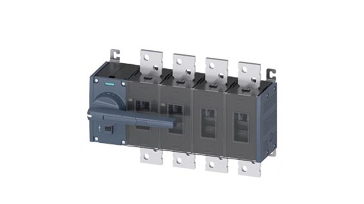 Sezionatore interruttore Siemens 4 poli, corrente massima 1000A, tipo fisso, protezione IP20, per applicazioni industriali.