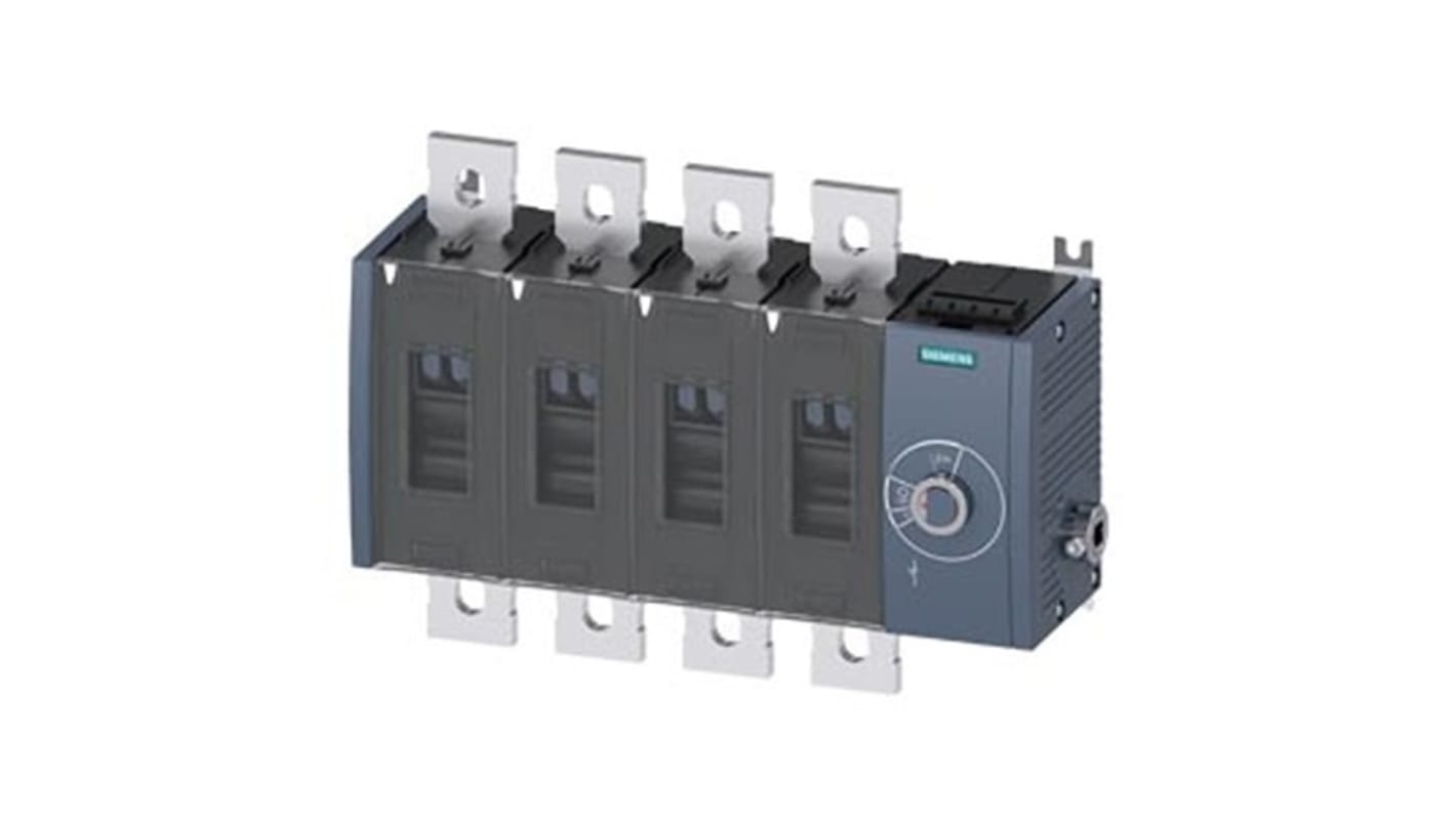 Sezionatore interruttore Siemens 4 poli, corrente massima 1000A, tipo fisso, protezione IP20, azionamento laterale.