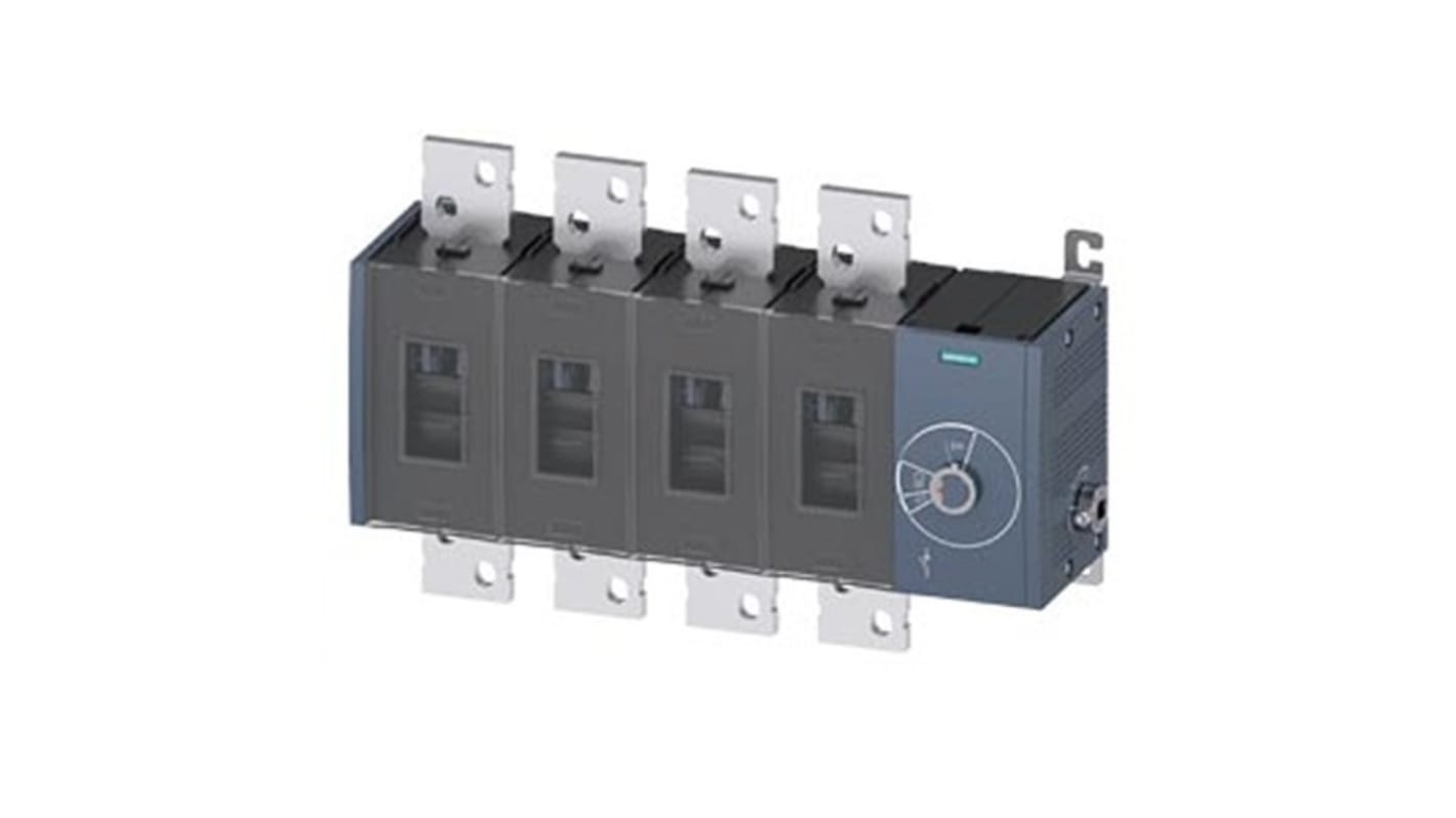 Sezionatore interruttore Siemens 4 poli, tipo fisso, corrente massima 1000A, protezione IP20, azionamento laterale destro.