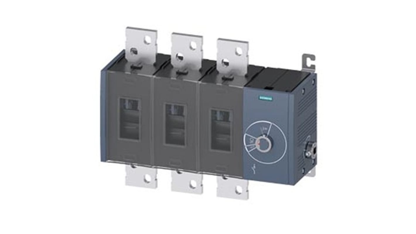 Sezionatore interruttore fisso Siemens 3KD5434-0RE40-0, 3 poli, 1600A, protezione IP20, azionamento laterale destro.