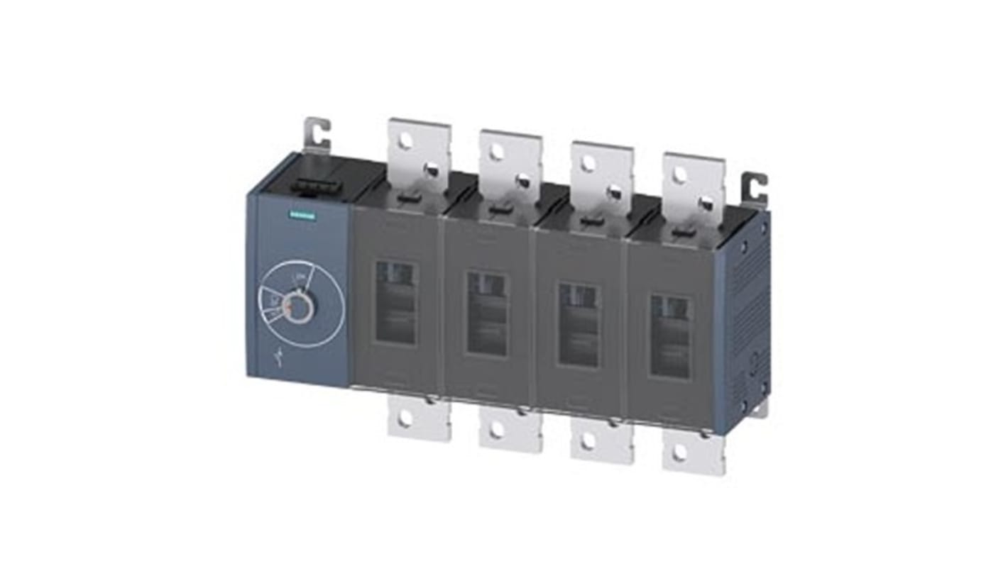 Sezionatore interruttore fisso Siemens 3KD5444-0RE10-0, 4 poli, 1600A, protezione IP20, azionamento laterale sinistro.