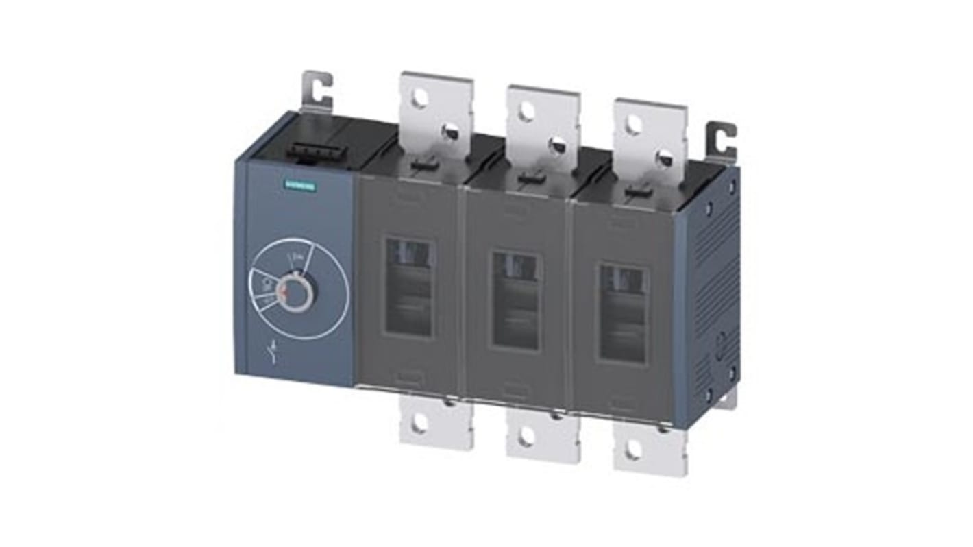 Sezionatore interruttore fisso Siemens 3KD5634-0RE10-0, 3 poli, 2000A, protezione IP20, azionamento laterale sinistro.