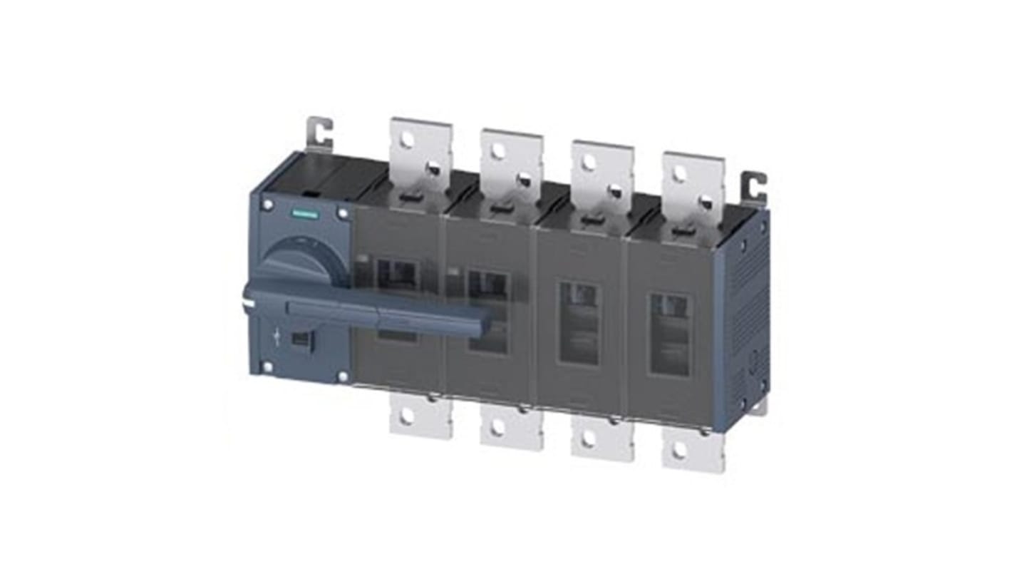 Sezionatore interruttore fisso Siemens 4 poli, corrente massima 2000A, protezione IP20, azionamento anteriore a sinistra.