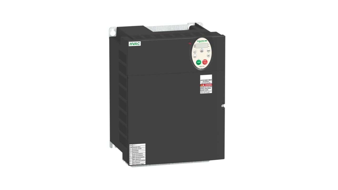 Avviatore a velocità variabile Schneider Electric ATV212HD18M3X, potenza 18,5 kW, 240 V, 3 fasi, per motori asincroni.