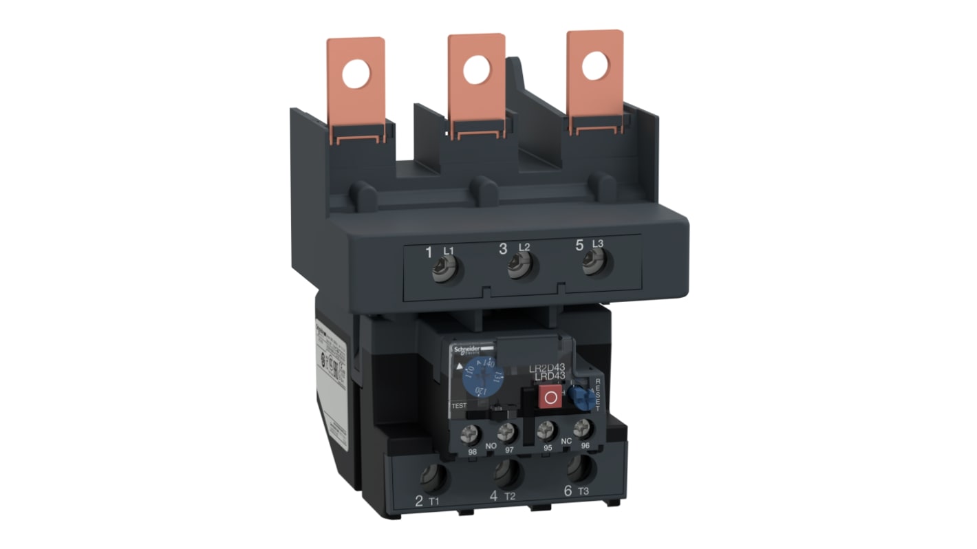 Relè di sovraccarico termico Schneider Electric LRD4369, 1NC/1NO, 120 mA, montaggio semplice, rilevamento guasti di fase.