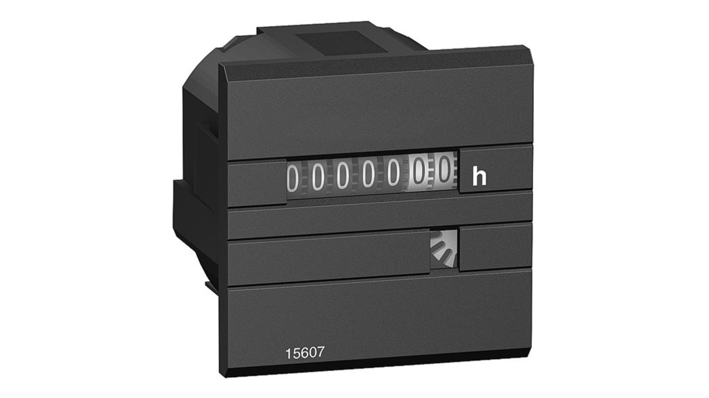 Contatore meccanico a 7 cifre Schneider Electric 15607, alimentazione 24 V c.a., montaggio frontale, grado di protezione IP65.