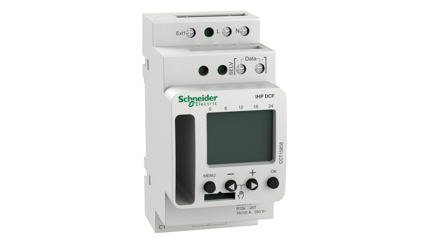 Temporizzatore settimanale a 1 canale Schneider Electric CCT15858, alimentazione 230 V, segmento di 1 secondo.