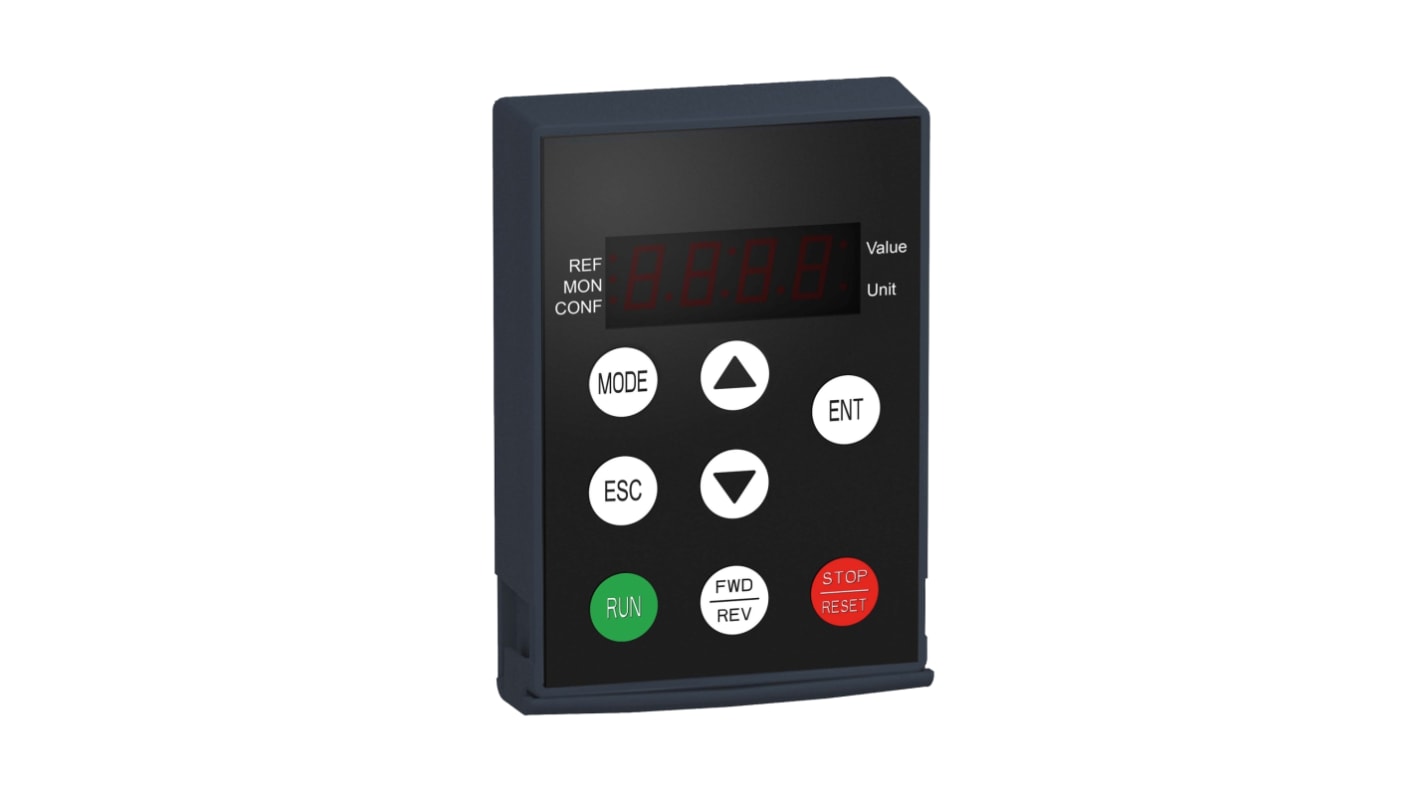 Controllo remoto Schneider Electric VW3A1006 per azionamenti a velocità variabile, IP54, montaggio su porta, peso 0,25 kg.