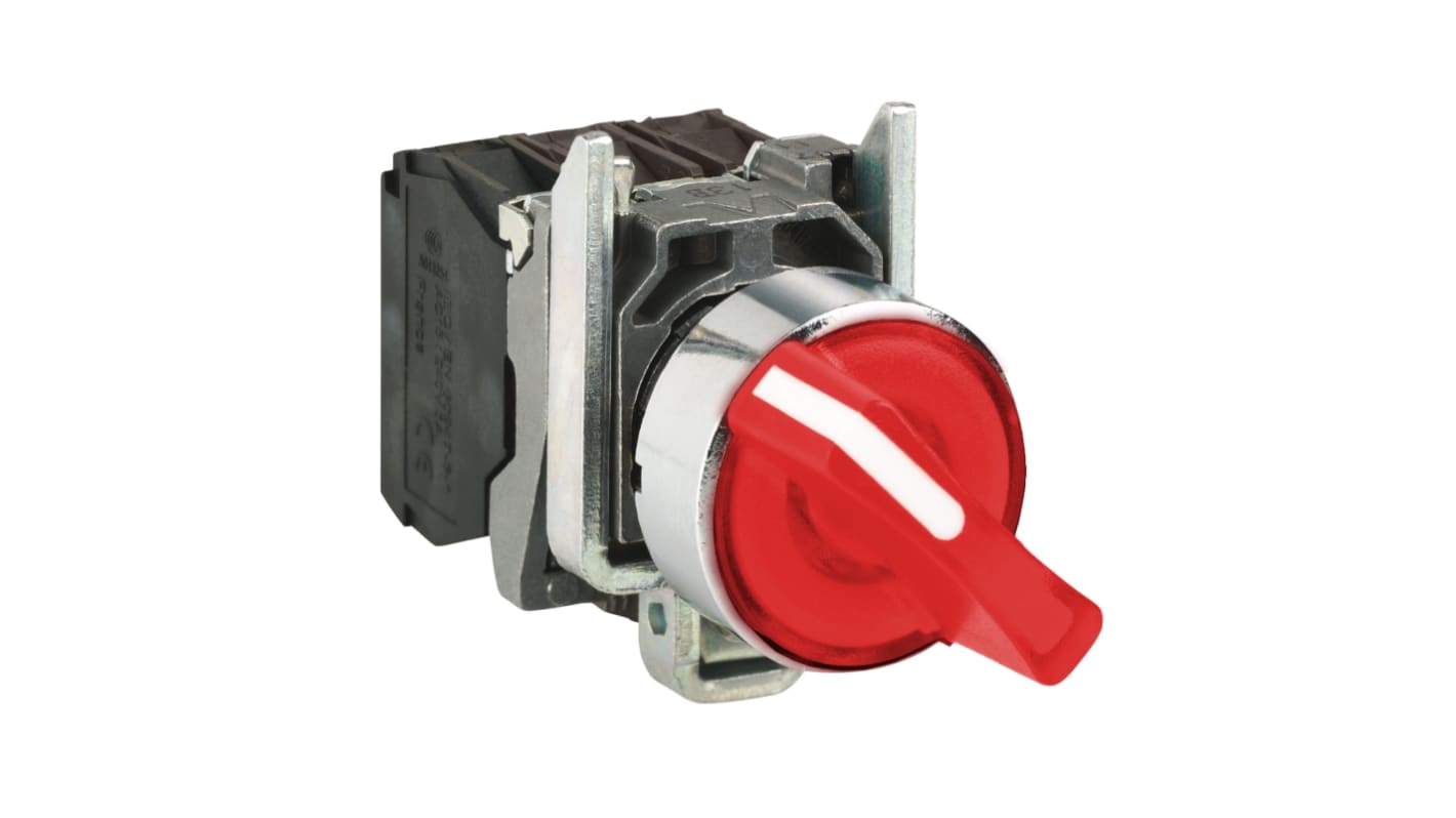 Selettore a 2 posizioni Schneider Electric XB4BK124G5, diametro foro 22mm, LED 120 V, protezione IP66/IP67/IP69K.