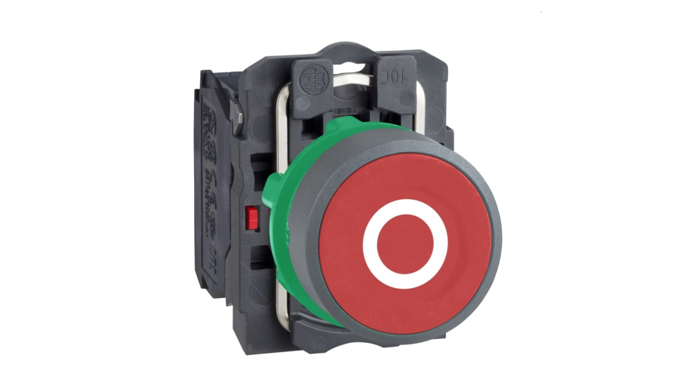 Pulsante Schneider Electric XB5AA4322C0, rosso, 1 NC, montaggio 22 mm, IP66/IP67, meccanismo a molla, 600V.