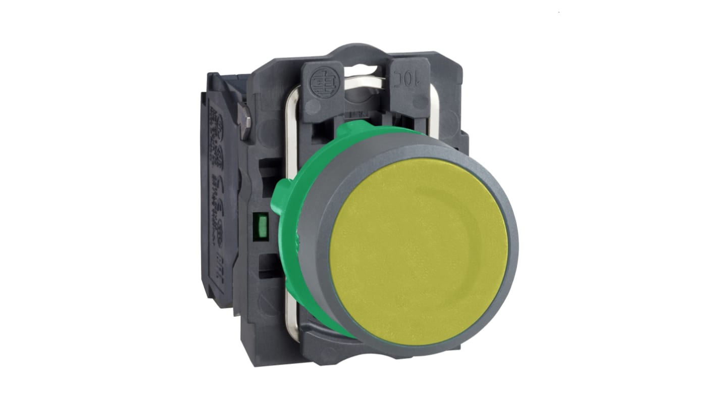 Pulsante Schneider Electric XB5AA51C0, rotondo giallo, 1 contatto NO, montaggio 22 mm, grado di protezione IP66/IP67.