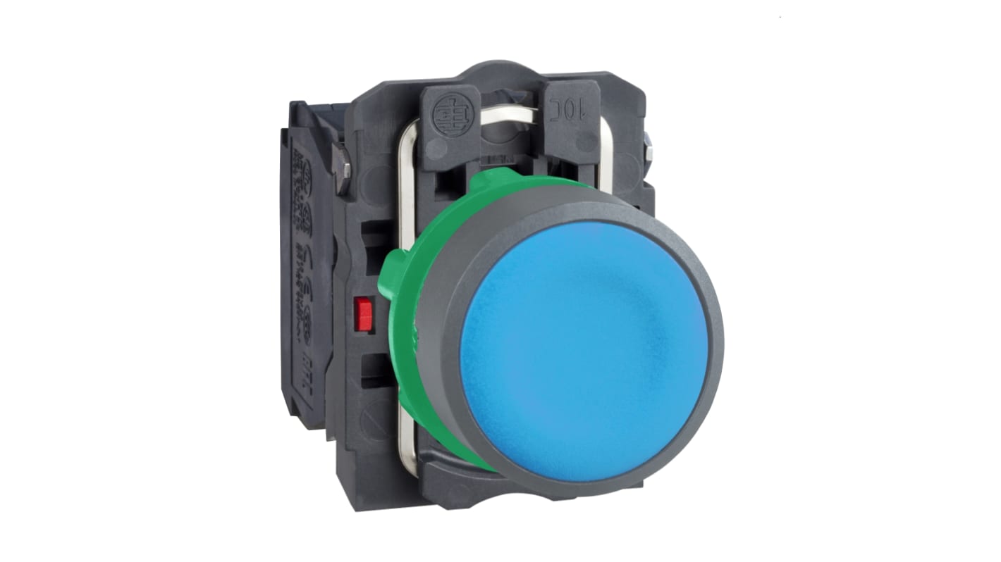 Pulsante Schneider Electric XB5AA65C0 SPDT, blu, montaggio da 22 mm, grado di protezione IP66/IP67, 600V.