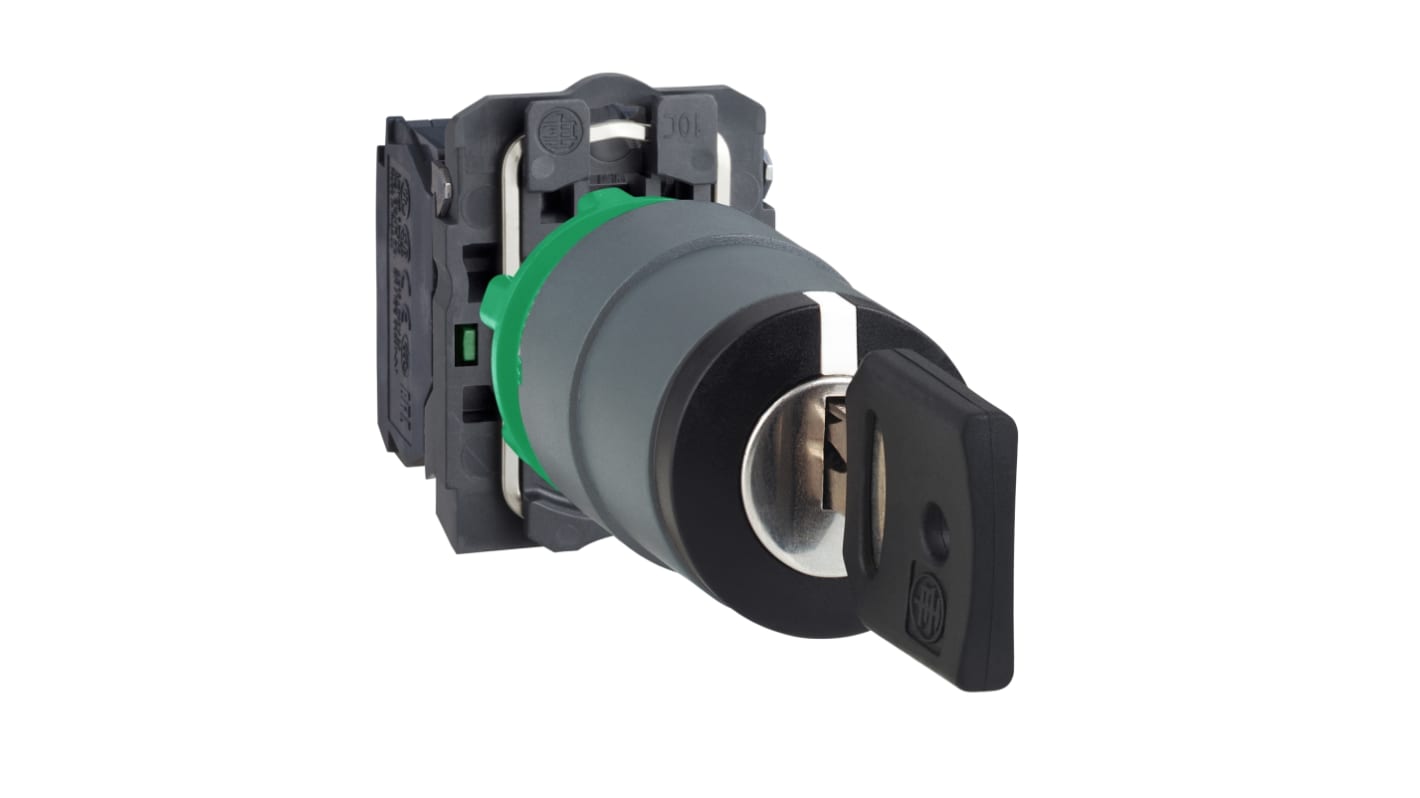 Selettore a chiave modulare Schneider Electric XB5AG03C0, 3 posizioni, diametro foro 22mm, grado di protezione IP66/IP67, resistente a polvere e acqua.
