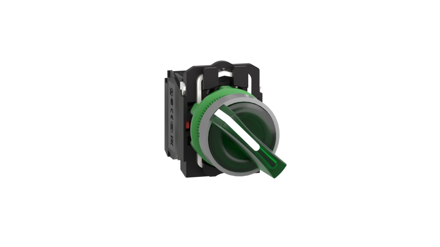 Selettore a 2 posizioni Schneider Electric XB5AK123M5C0, cornice grigia, impugnatura verde, LED, IP66/IP67, 230 V c.a.