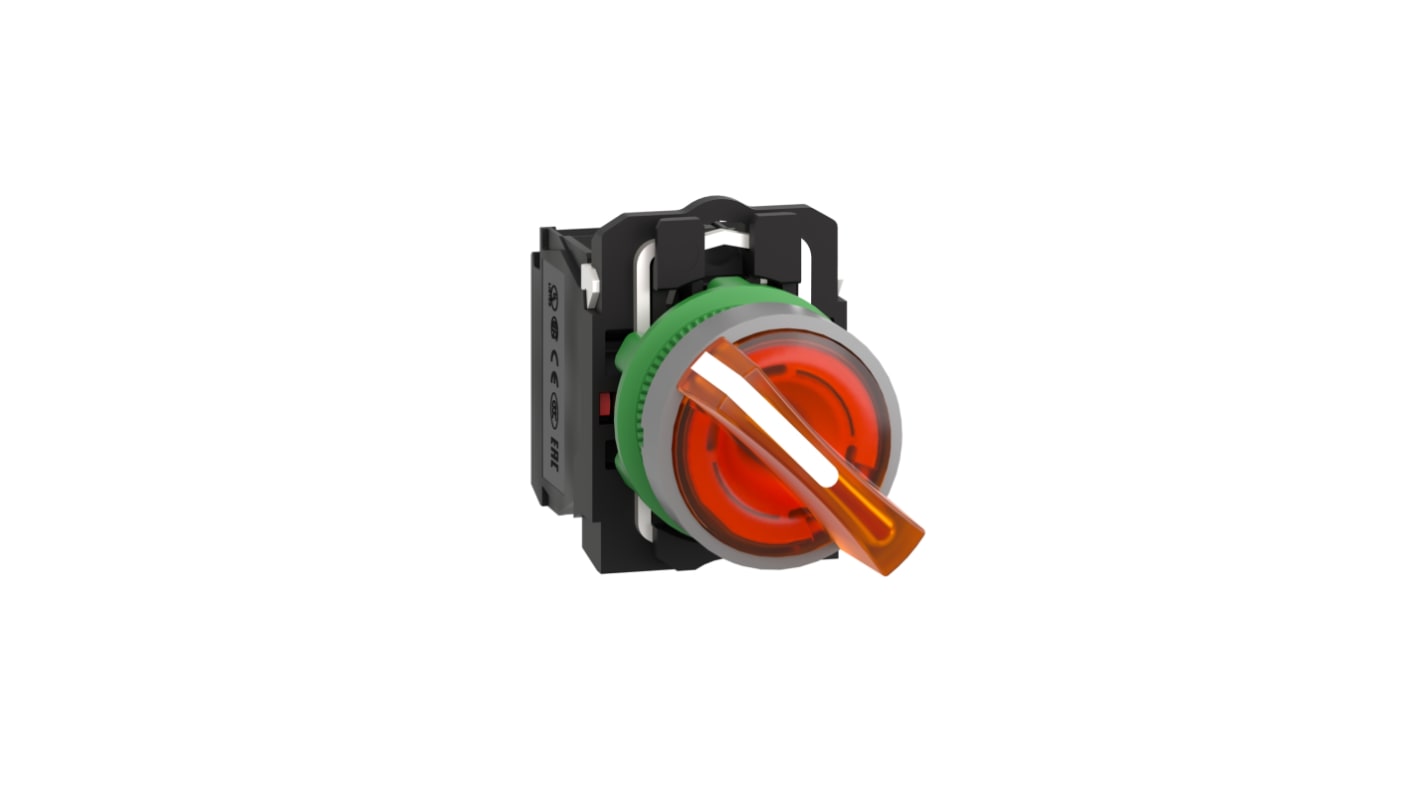Selettore a 2 posizioni Schneider Electric XB5AK125G5C0, cornice grigia, impugnatura gialla, grado di protezione IP66/IP67.