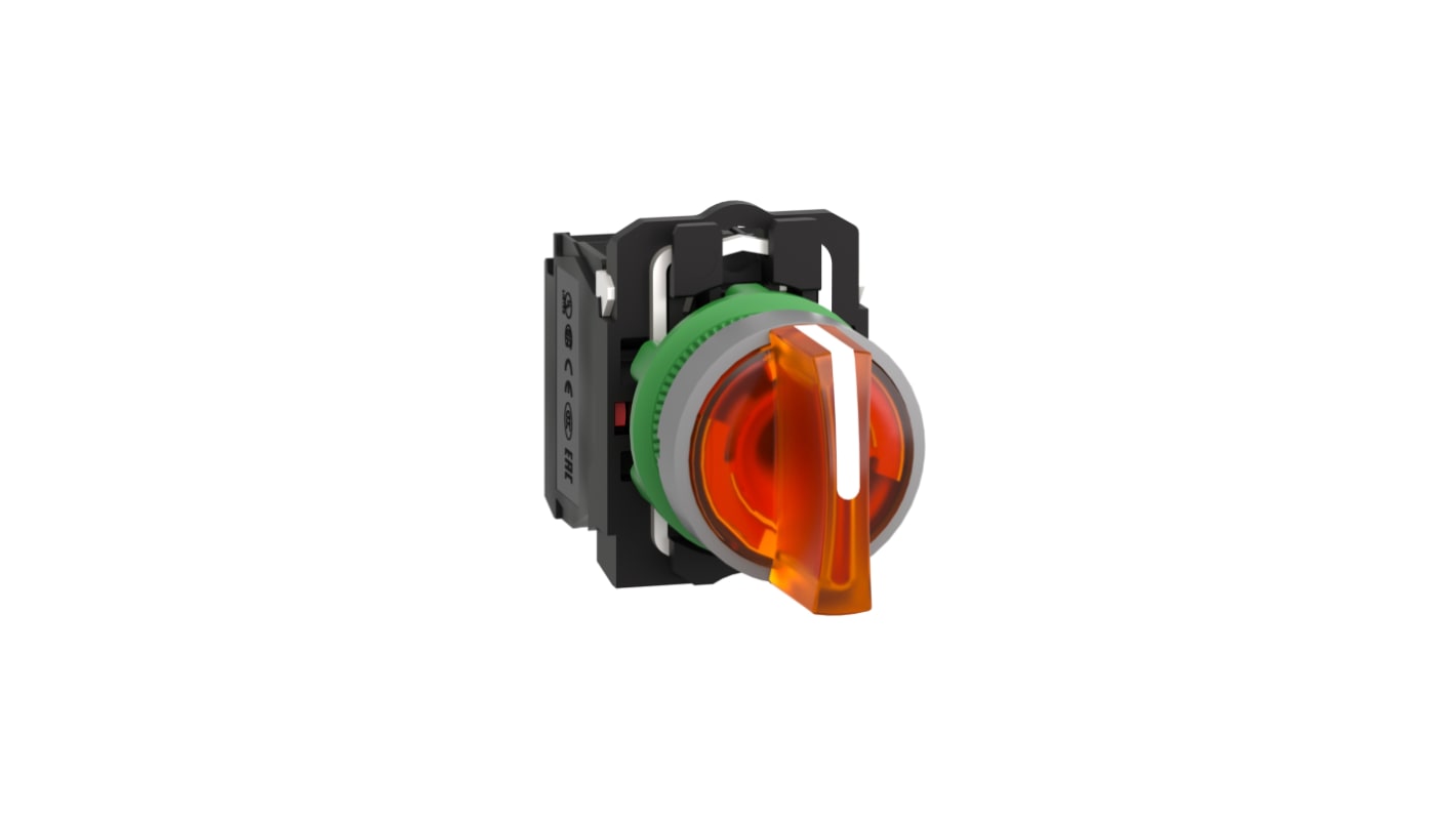 Selettore a 3 posizioni Schneider Electric XB5AK135G5C0, diametro foro 22 mm, colore giallo con cornice grigia, grado di protezione IP66/IP67.