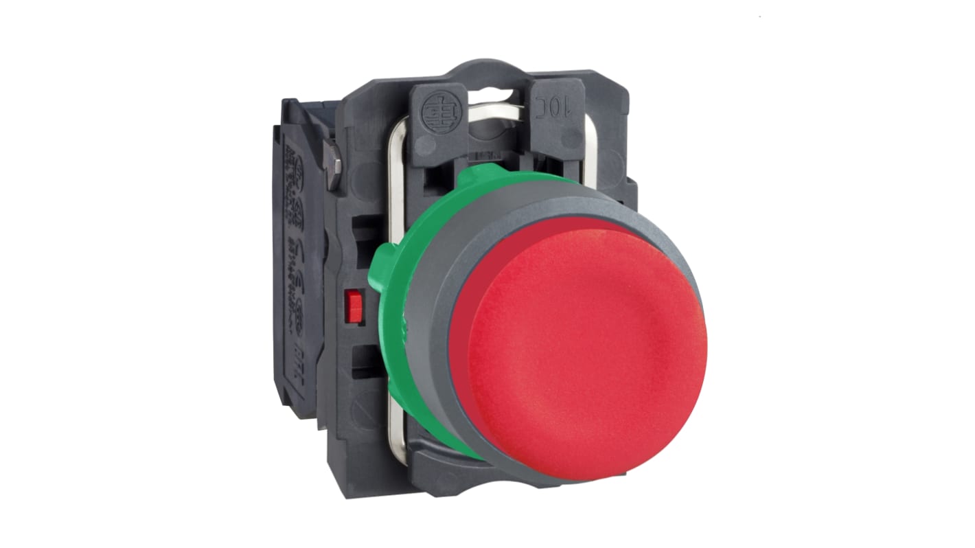 Pulsante modulare rosso Schneider Electric XB5AL42C0, 1 NC, IP66/IP67, diametro foratura 22 mm, resistente a polvere e acqua.