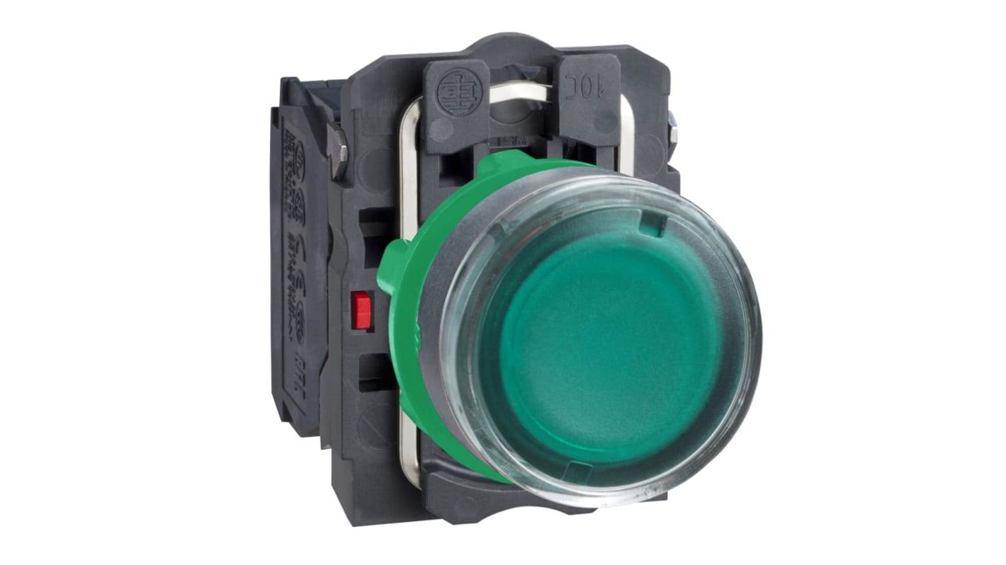 Pulsante luminoso Schneider Electric XB5AW3345, rotondo verde, 1 NO + 1 NC, IP66/IP67/IP69, diametro foratura 22mm, 240V.