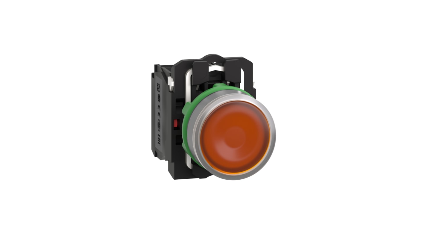 Pulsante illuminato Schneider Electric, SPDT, 22 mm, arancione, IP66/IP67, 220-240V, meccanismo a molla.