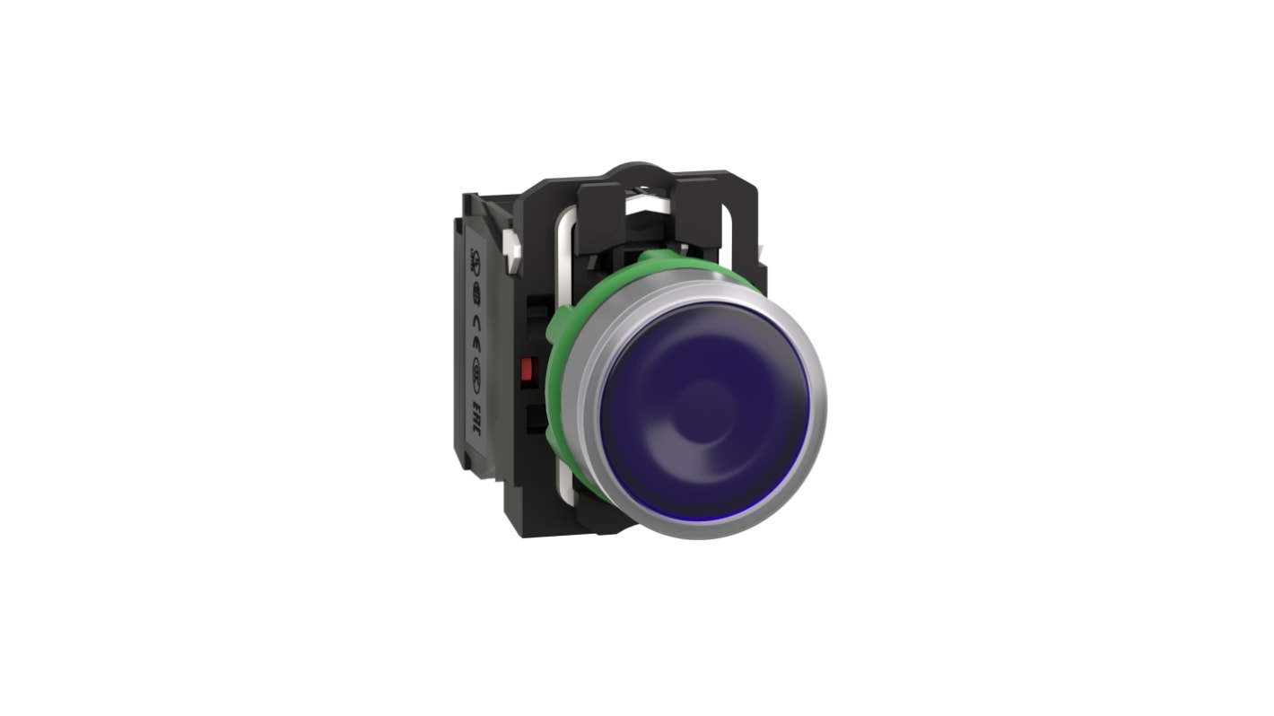 Pulsante illuminato Schneider Electric XB5, SPDT, blu, diametro 22 mm, IP66/IP67, tensione 220-240V, temperatura -40 a 70 °C.