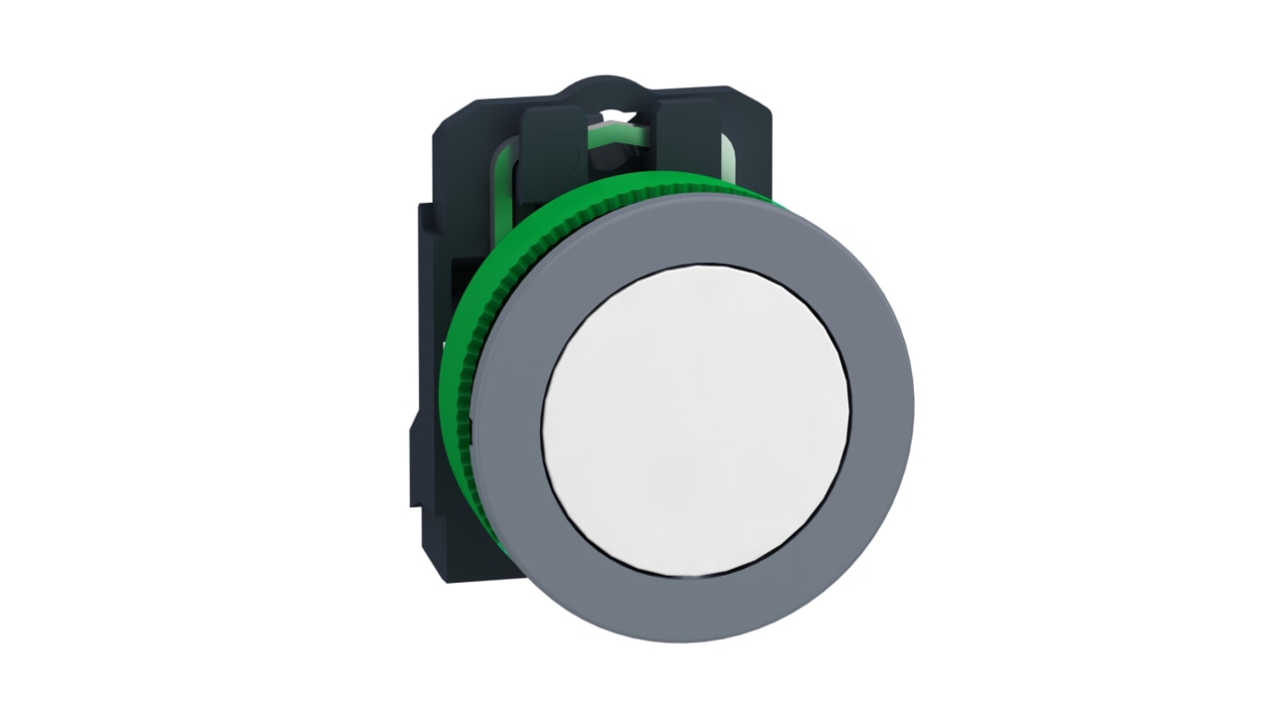 Pulsante rotondo Schneider Electric XB5, 1 contatto NO, diametro 22 mm, grado di protezione IP66/IP67, colore bianco.