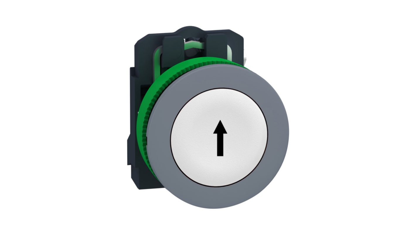 Pulsante Schneider Electric XB5FA3341C0, 1 contatto NO, diametro 30 mm, bianco, IP66/IP67, montaggio a filo.